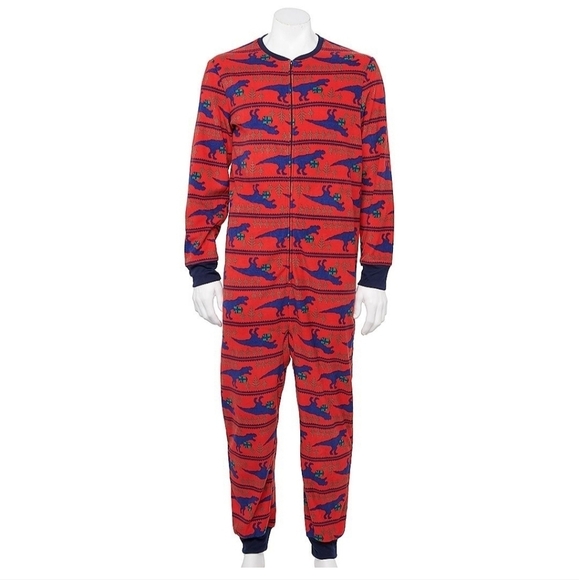 Kids jammies for your families tree Rex Dinosaur one piece Pajama size 10-12 - Picture 1 of 7
